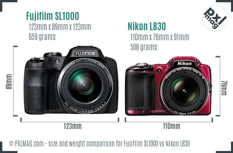 Fujifilm SL1000 vs Nikon L830 size comparison