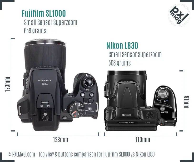 Fujifilm SL1000 vs Nikon L830 top view buttons comparison