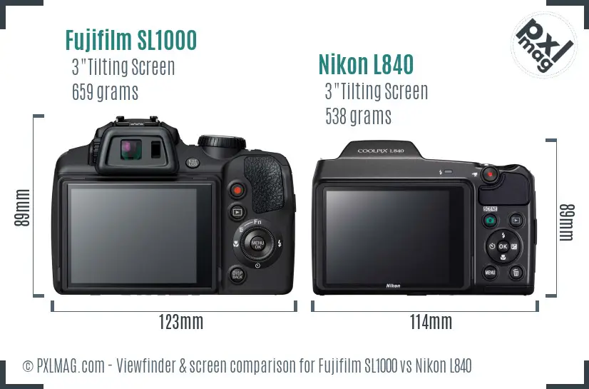Fujifilm SL1000 vs Nikon L840 Screen and Viewfinder comparison