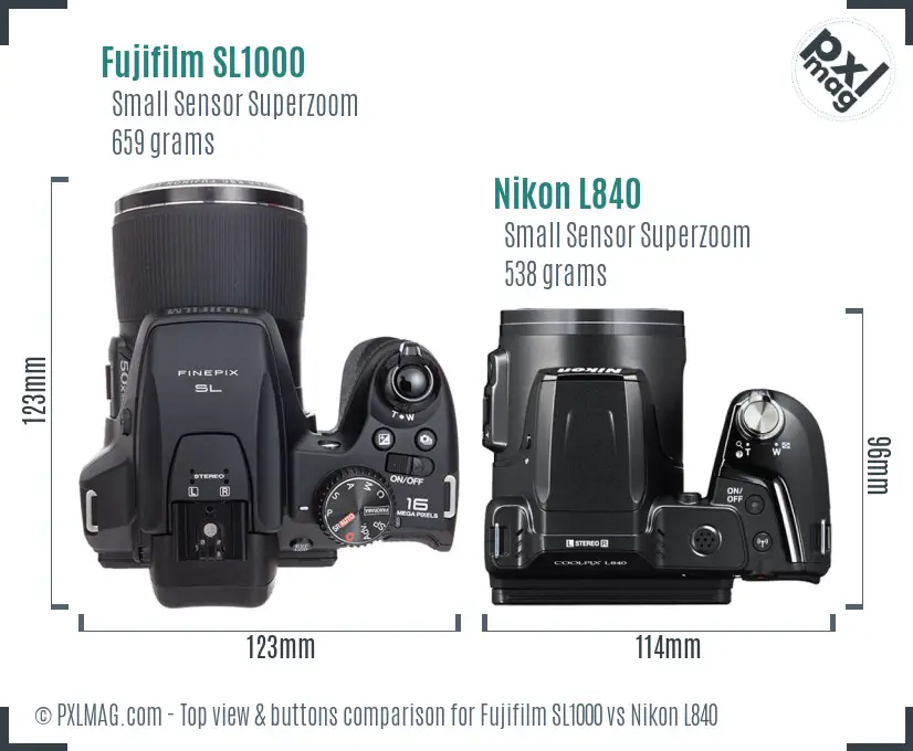 Fujifilm SL1000 vs Nikon L840 top view buttons comparison
