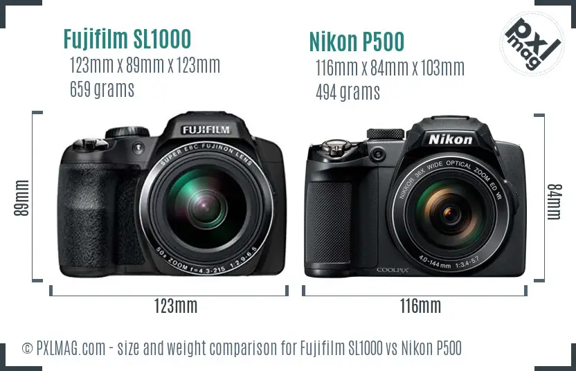 Fujifilm SL1000 vs Nikon P500 size comparison Fujifilm SL1000 vs Nikon P500 size comparison