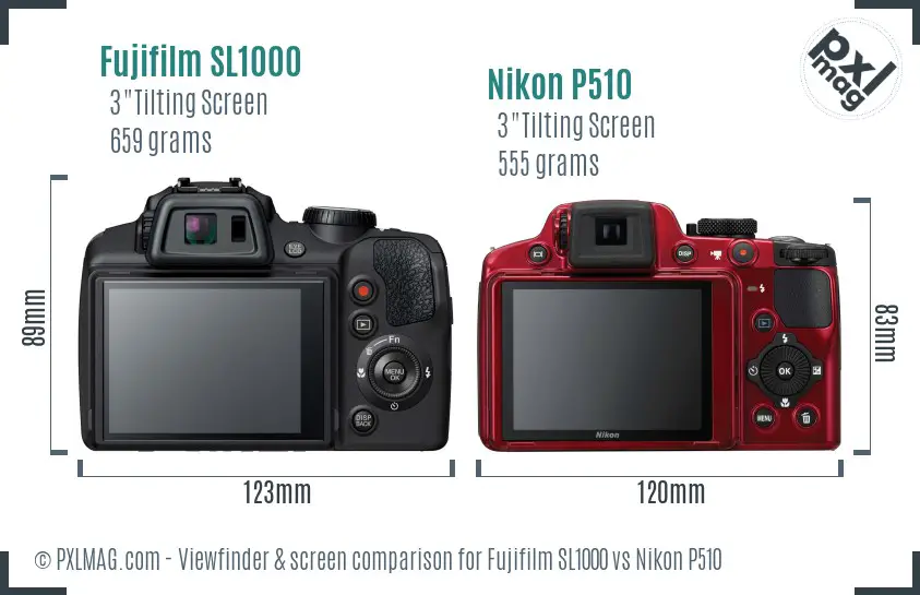 Fujifilm SL1000 vs Nikon P510 Screen and Viewfinder comparison