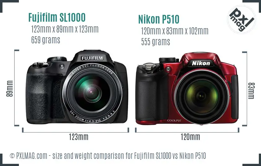 Fujifilm SL1000 vs Nikon P510 size comparison