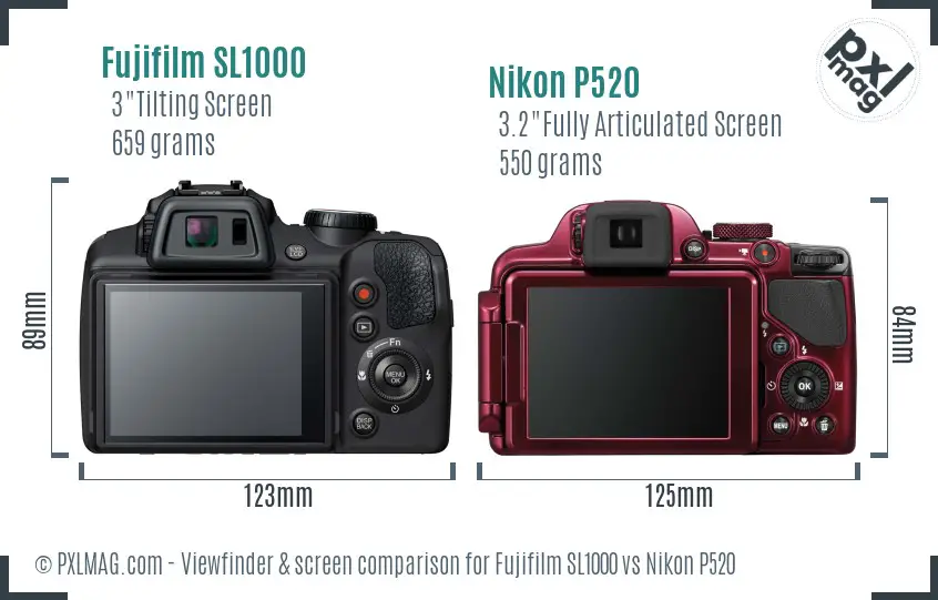 Fujifilm SL1000 vs Nikon P520 Screen and Viewfinder comparison