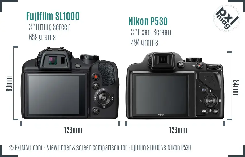 Fujifilm SL1000 vs Nikon P530 Screen and Viewfinder comparison
