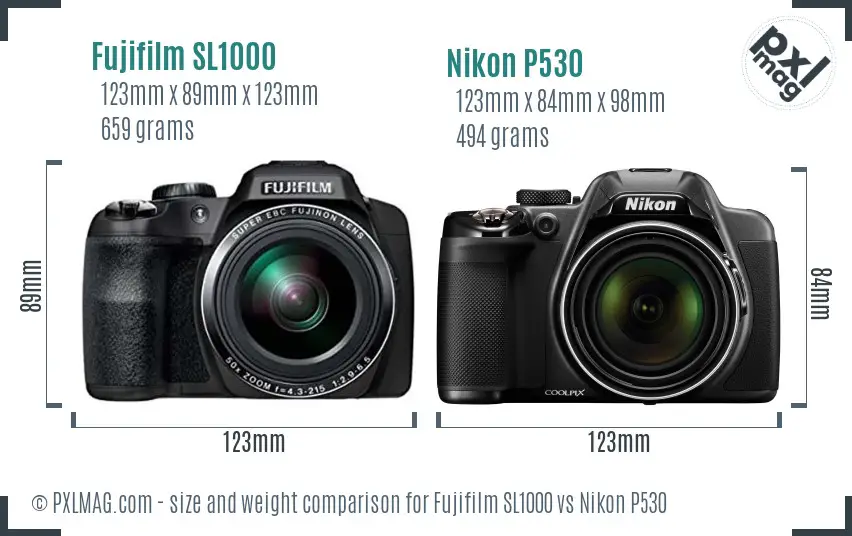 Fujifilm SL1000 vs Nikon P530 size comparison