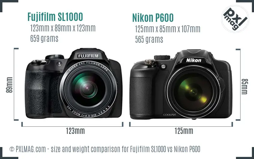 Fujifilm SL1000 vs Nikon P600 size comparison