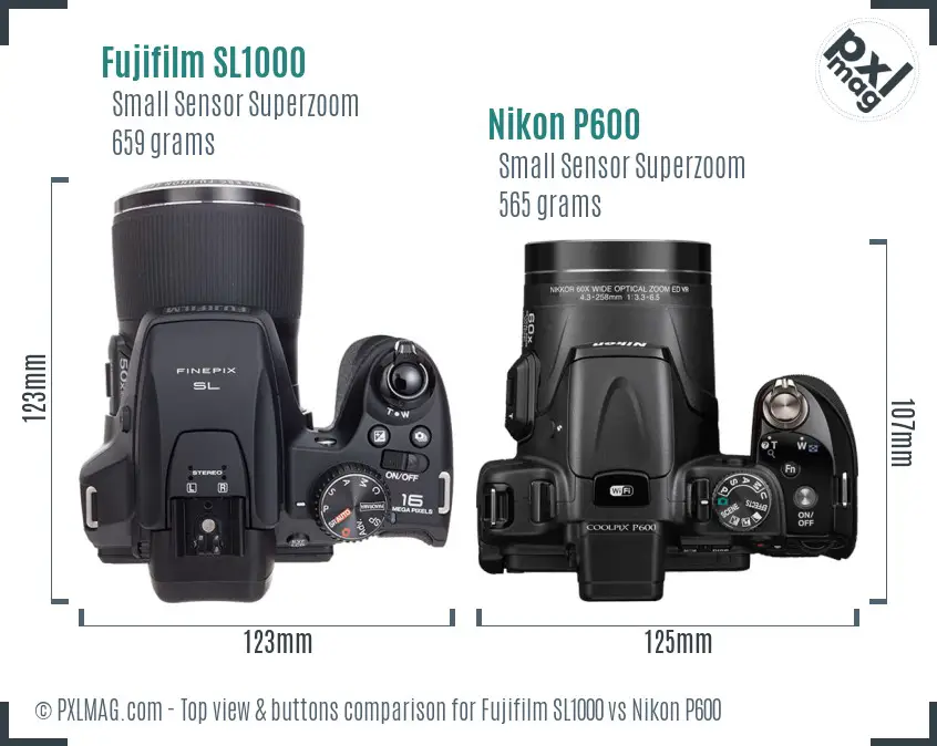 Fujifilm SL1000 vs Nikon P600 top view buttons comparison