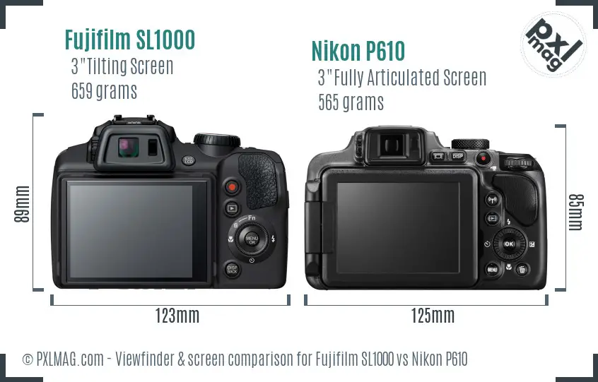 Fujifilm SL1000 vs Nikon P610 Screen and Viewfinder comparison