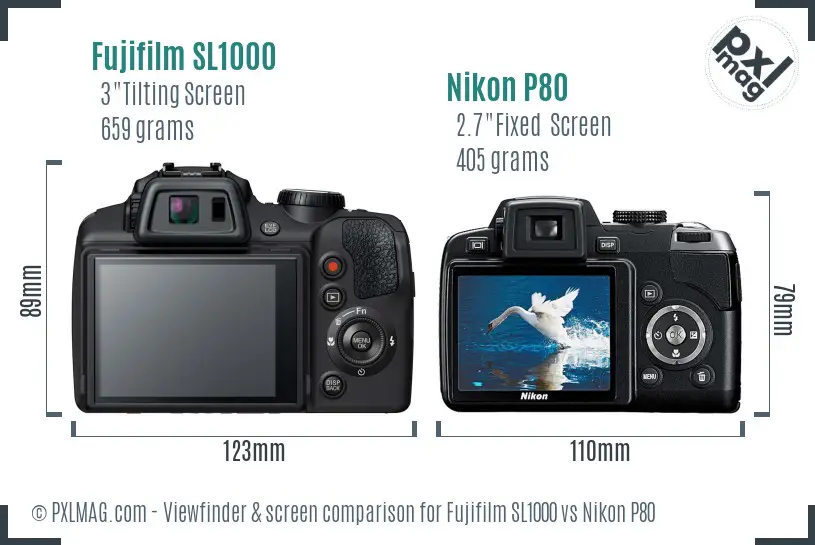 Fujifilm SL1000 vs Nikon P80 Screen and Viewfinder comparison