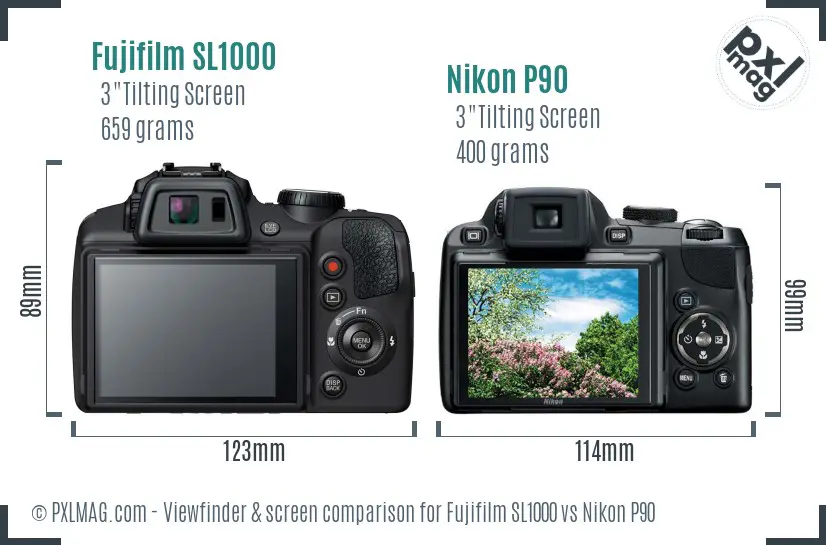 Fujifilm SL1000 vs Nikon P90 Screen and Viewfinder comparison