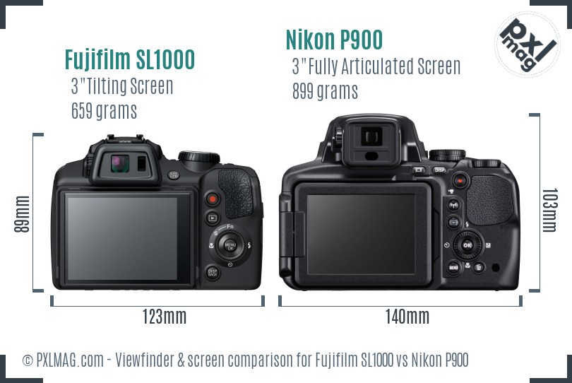 Fujifilm SL1000 vs Nikon P900 Screen and Viewfinder comparison
