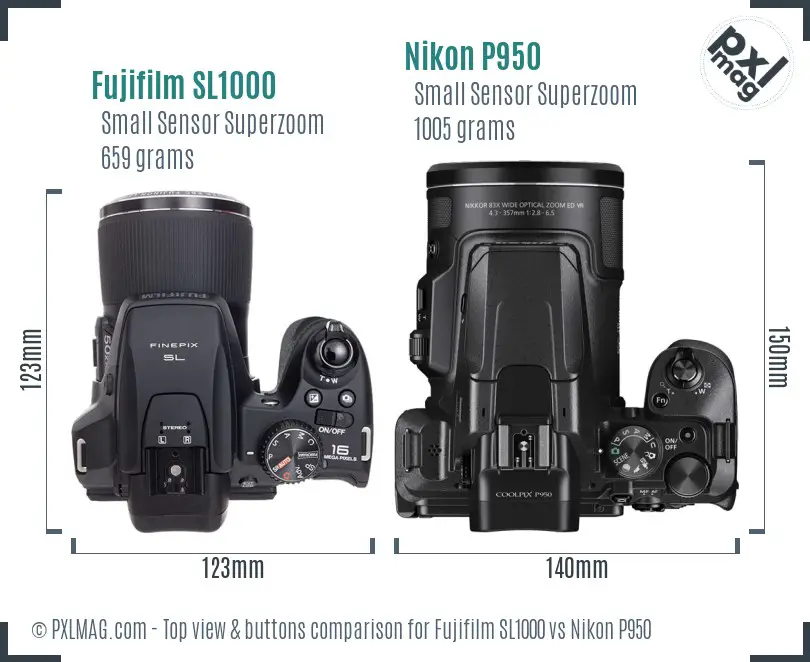 Fujifilm SL1000 vs Nikon P950 top view buttons comparison