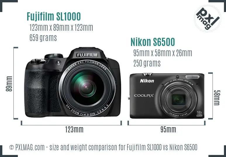 Fujifilm SL1000 vs Nikon S6500 size comparison