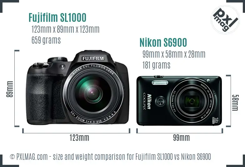 Fujifilm SL1000 vs Nikon S6900 size comparison