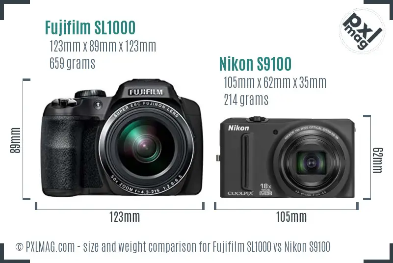 Fujifilm SL1000 vs Nikon S9100 size comparison Fujifilm SL1000 vs Nikon S9100 size comparison