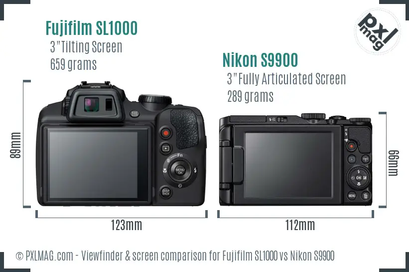 Fujifilm SL1000 vs Nikon S9900 Screen and Viewfinder comparison