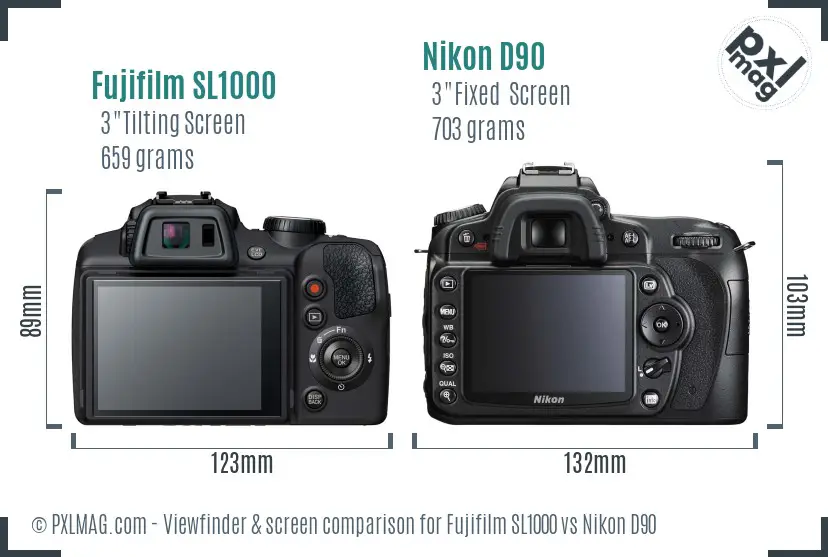 Fujifilm SL1000 vs Nikon D90 Screen and Viewfinder comparison