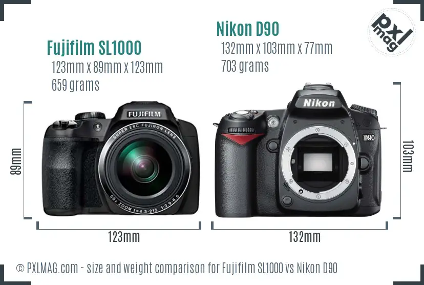 Fujifilm SL1000 vs Nikon D90 size comparison