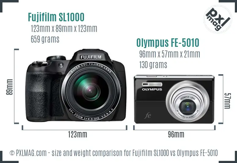 Fujifilm SL1000 vs Olympus FE-5010 size comparison