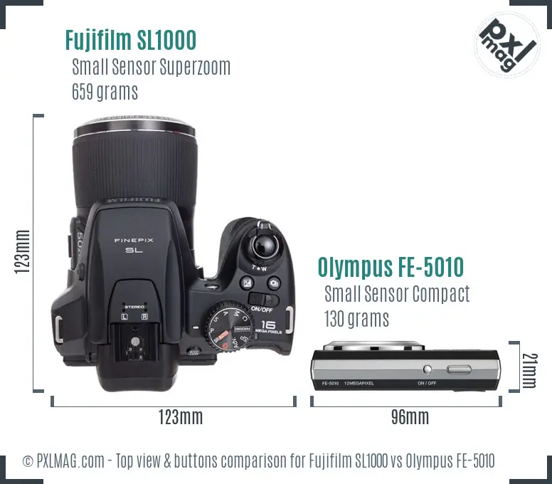 Fujifilm SL1000 vs Olympus FE-5010 top view buttons comparison