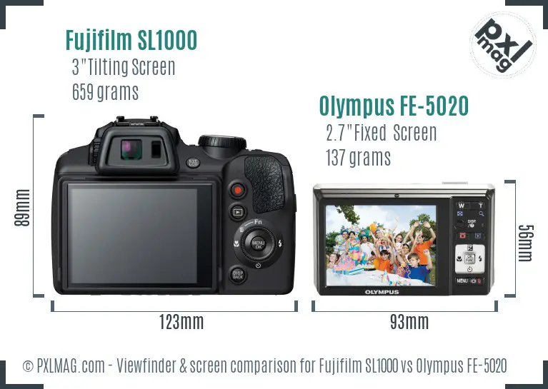Fujifilm SL1000 vs Olympus FE-5020 Screen and Viewfinder comparison