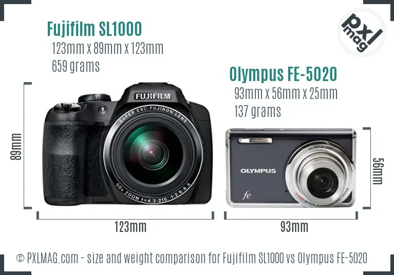 Fujifilm SL1000 vs Olympus FE-5020 size comparison