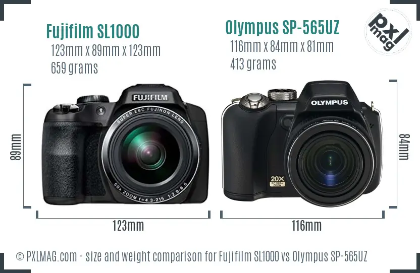 Fujifilm SL1000 vs Olympus SP-565UZ size comparison Fujifilm SL1000 vs Olympus SP-565UZ size comparison