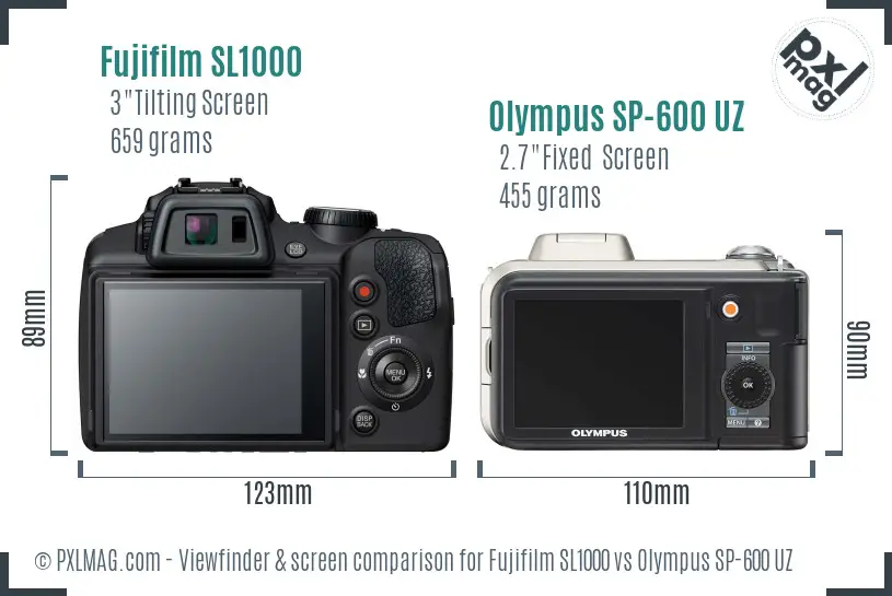 Fujifilm SL1000 vs Olympus SP-600 UZ Screen and Viewfinder comparison
