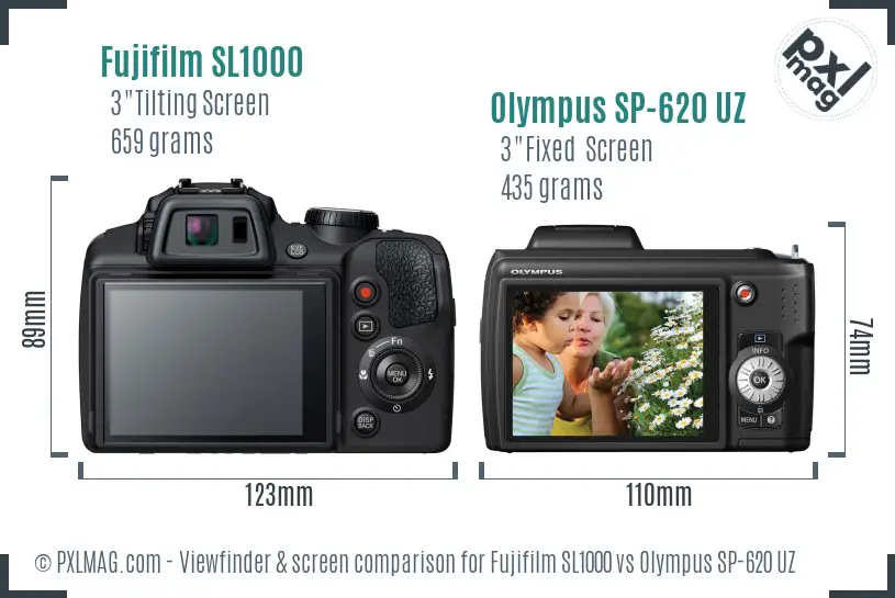 Fujifilm SL1000 vs Olympus SP-620 UZ Screen and Viewfinder comparison