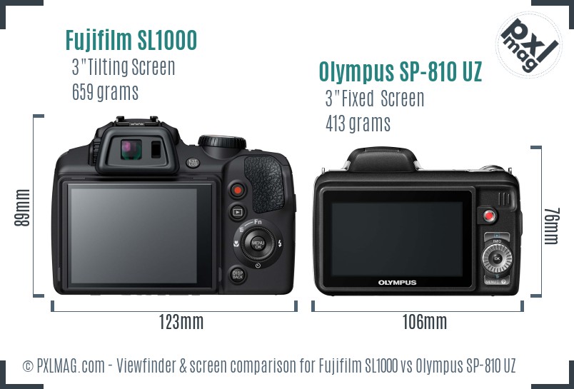 Fujifilm SL1000 vs Olympus SP-810 UZ Screen and Viewfinder comparison
