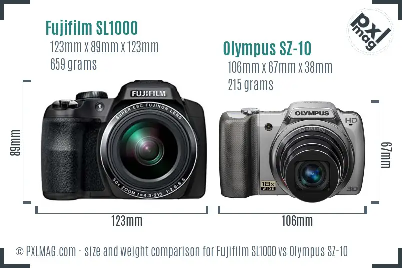 Fujifilm SL1000 vs Olympus SZ-10 size comparison