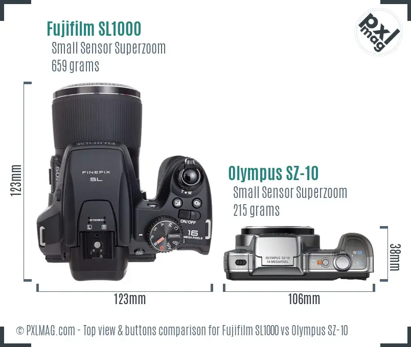 Fujifilm SL1000 vs Olympus SZ-10 top view buttons comparison