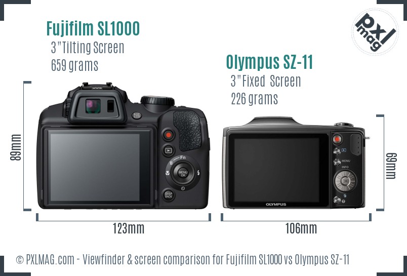 Fujifilm SL1000 vs Olympus SZ-11 Screen and Viewfinder comparison