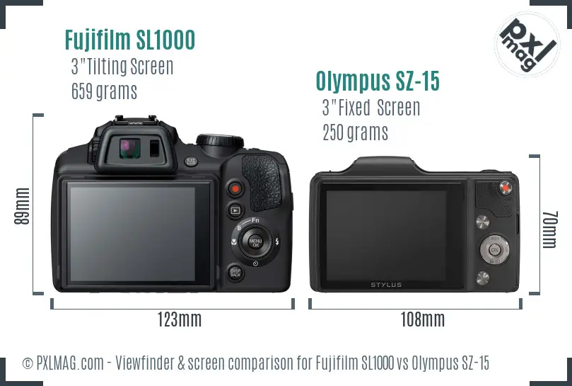 Fujifilm SL1000 vs Olympus SZ-15 Screen and Viewfinder comparison