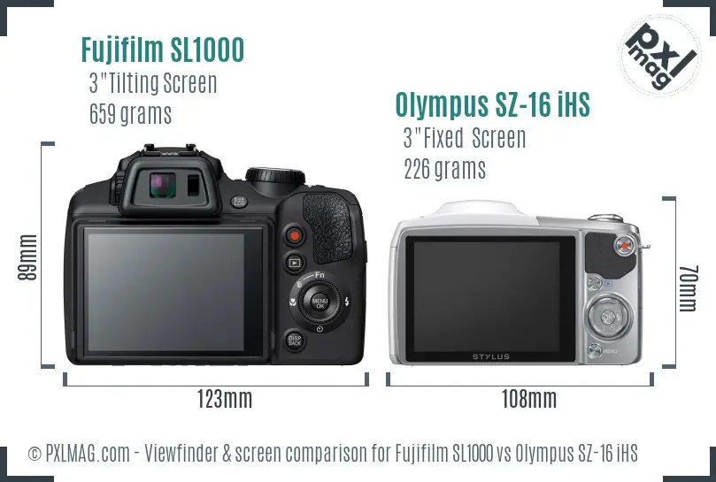 Fujifilm SL1000 vs Olympus SZ-16 iHS Screen and Viewfinder comparison