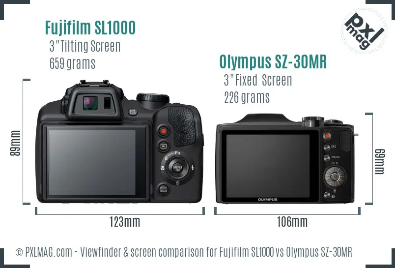 Fujifilm SL1000 vs Olympus SZ-30MR Screen and Viewfinder comparison