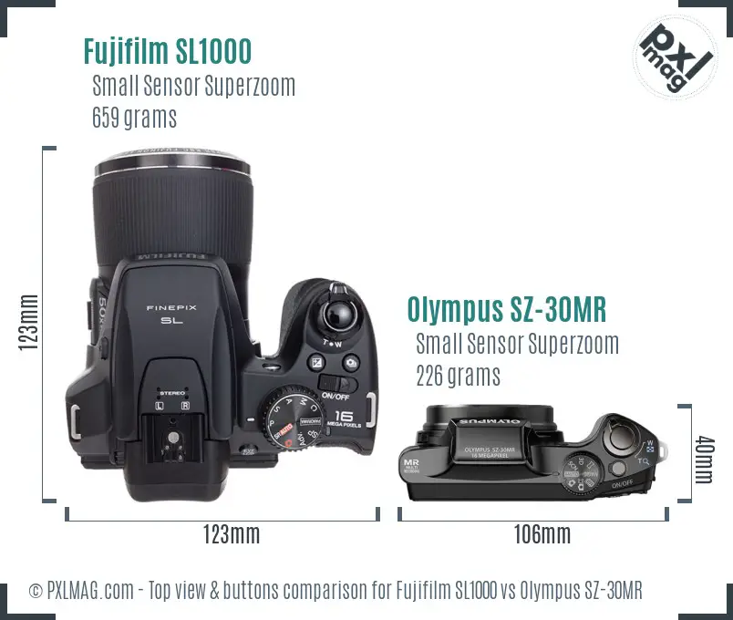 Fujifilm SL1000 vs Olympus SZ-30MR top view buttons comparison