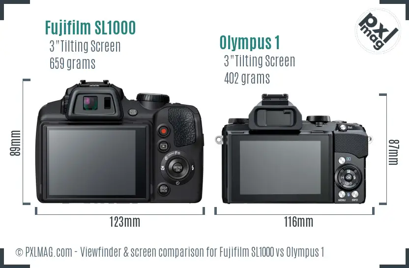 Fujifilm SL1000 vs Olympus 1 Screen and Viewfinder comparison