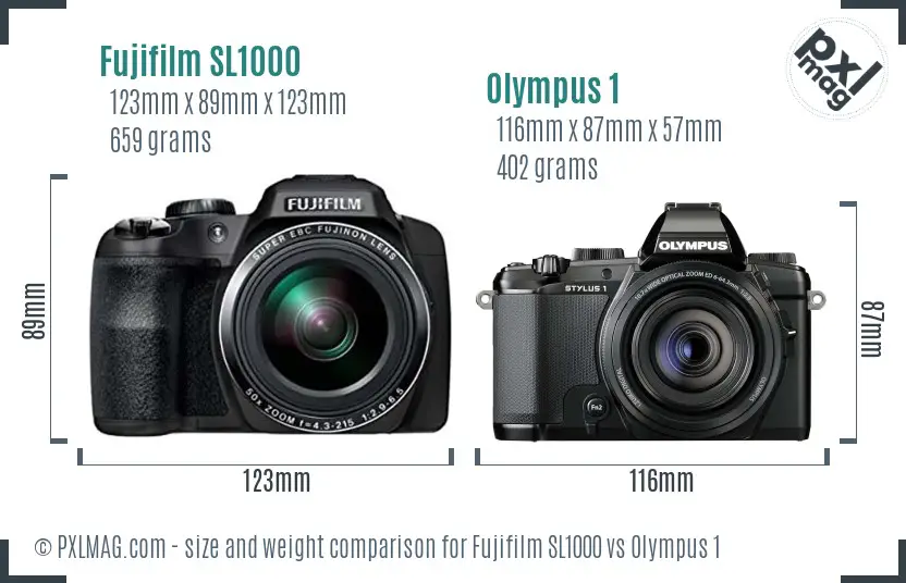 Fujifilm SL1000 vs Olympus 1 size comparison