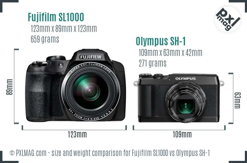 Fujifilm SL1000 vs Olympus SH-1 size comparison