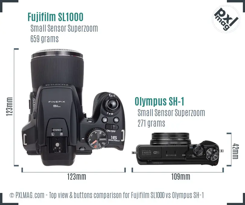 Fujifilm SL1000 vs Olympus SH-1 top view buttons comparison