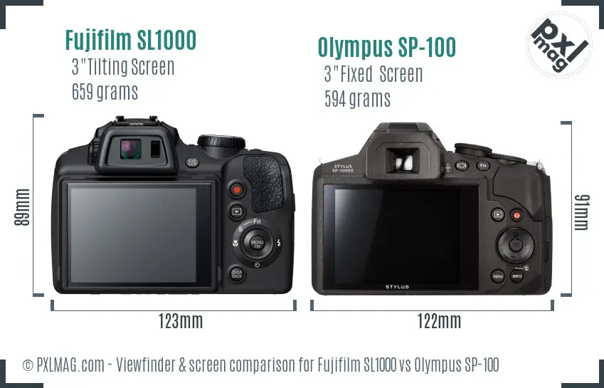 Fujifilm SL1000 vs Olympus SP-100 Screen and Viewfinder comparison