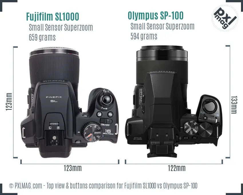 Fujifilm SL1000 vs Olympus SP-100 top view buttons comparison