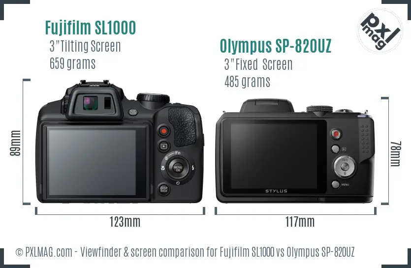 Fujifilm SL1000 vs Olympus SP-820UZ Screen and Viewfinder comparison