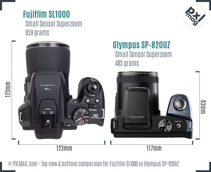 Fujifilm SL1000 vs Olympus SP-820UZ top view buttons comparison