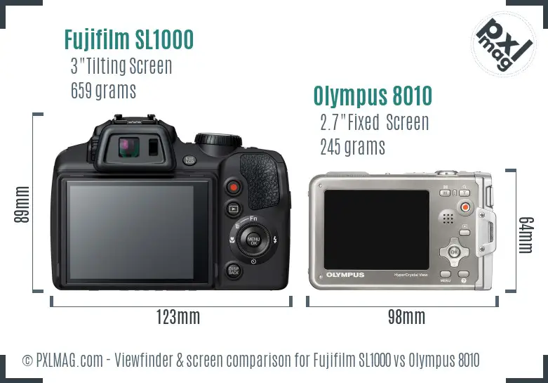 Fujifilm SL1000 vs Olympus 8010 Screen and Viewfinder comparison