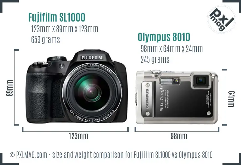 Fujifilm SL1000 vs Olympus 8010 size comparison