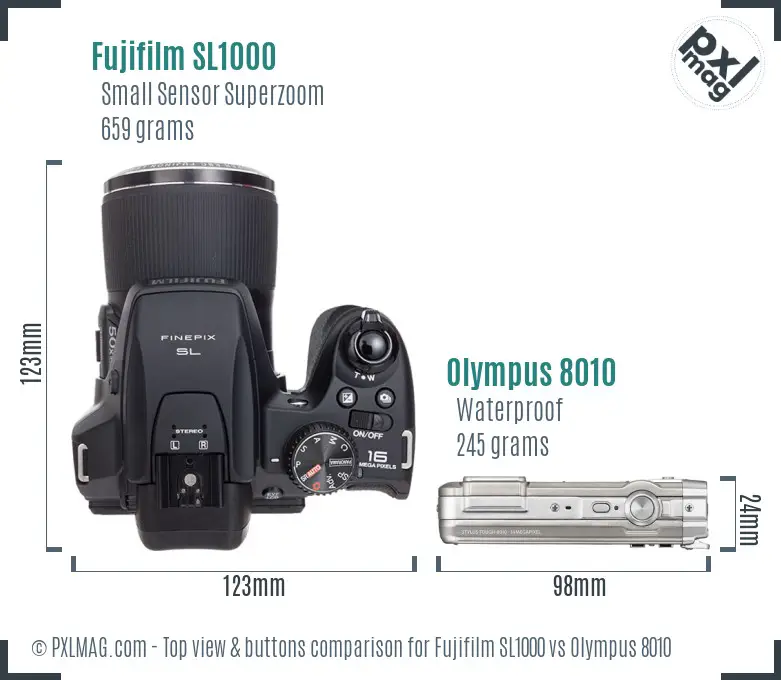 Fujifilm SL1000 vs Olympus 8010 top view buttons comparison