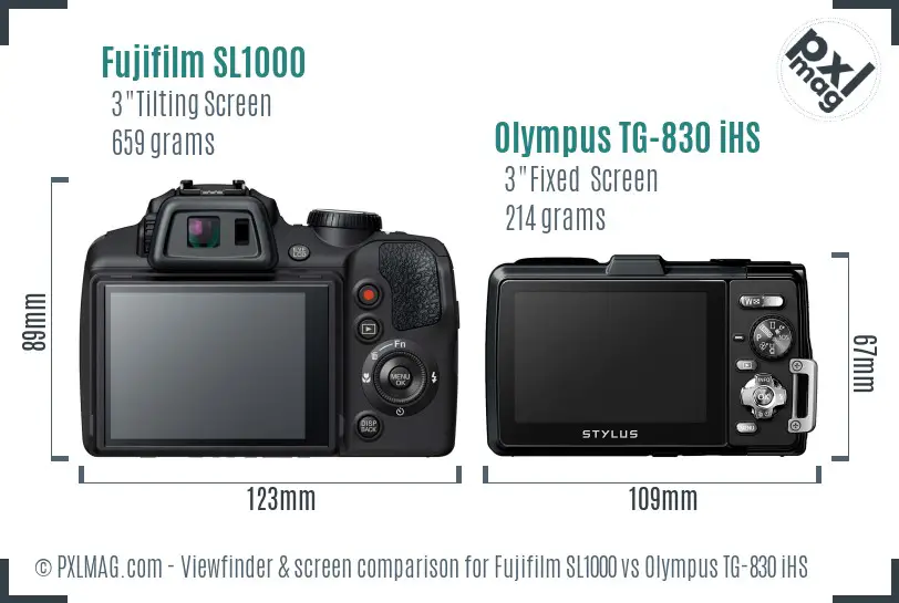 Fujifilm SL1000 vs Olympus TG-830 iHS Screen and Viewfinder comparison